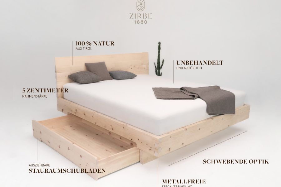 Stauraum Zirbenbett inkl. Zirben Lattenrost - Bild 1