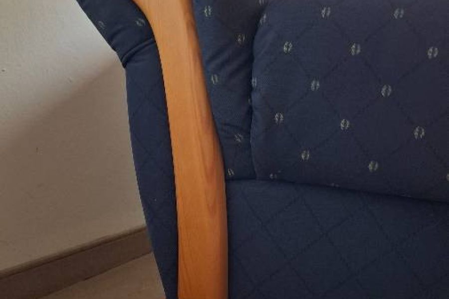 Landhaus Sofa Couch Divan Masivholz Stofbezug Dunkelblau gemustert - Bild 5