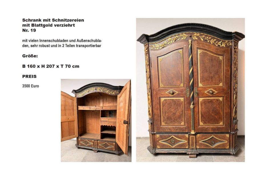 Schrank mit Schnitzereien mit Blattgold verziert - Bild 1