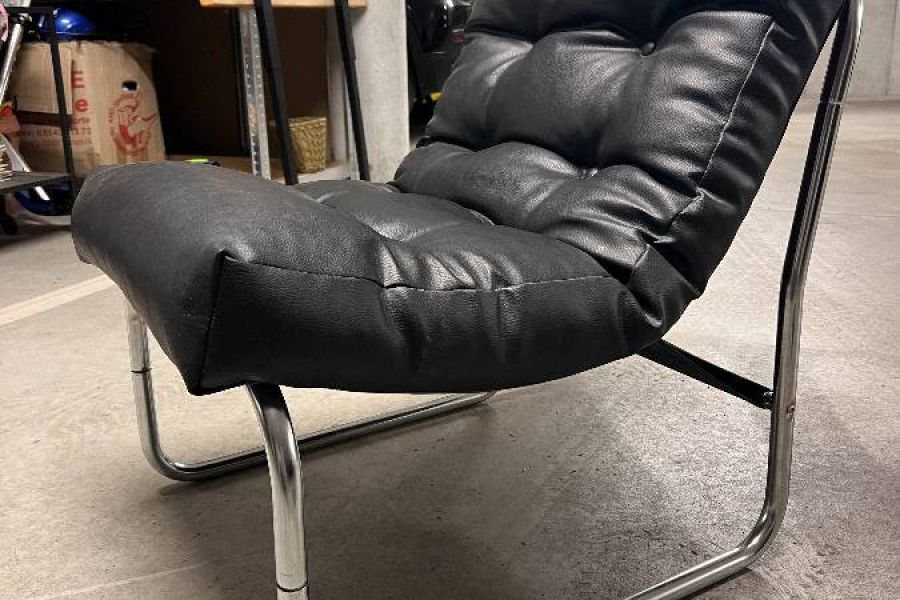 Vintage Lounge Chair Sessel Schwarz & Chrom | Bauhaus 70er 80er Stil - Bild 3